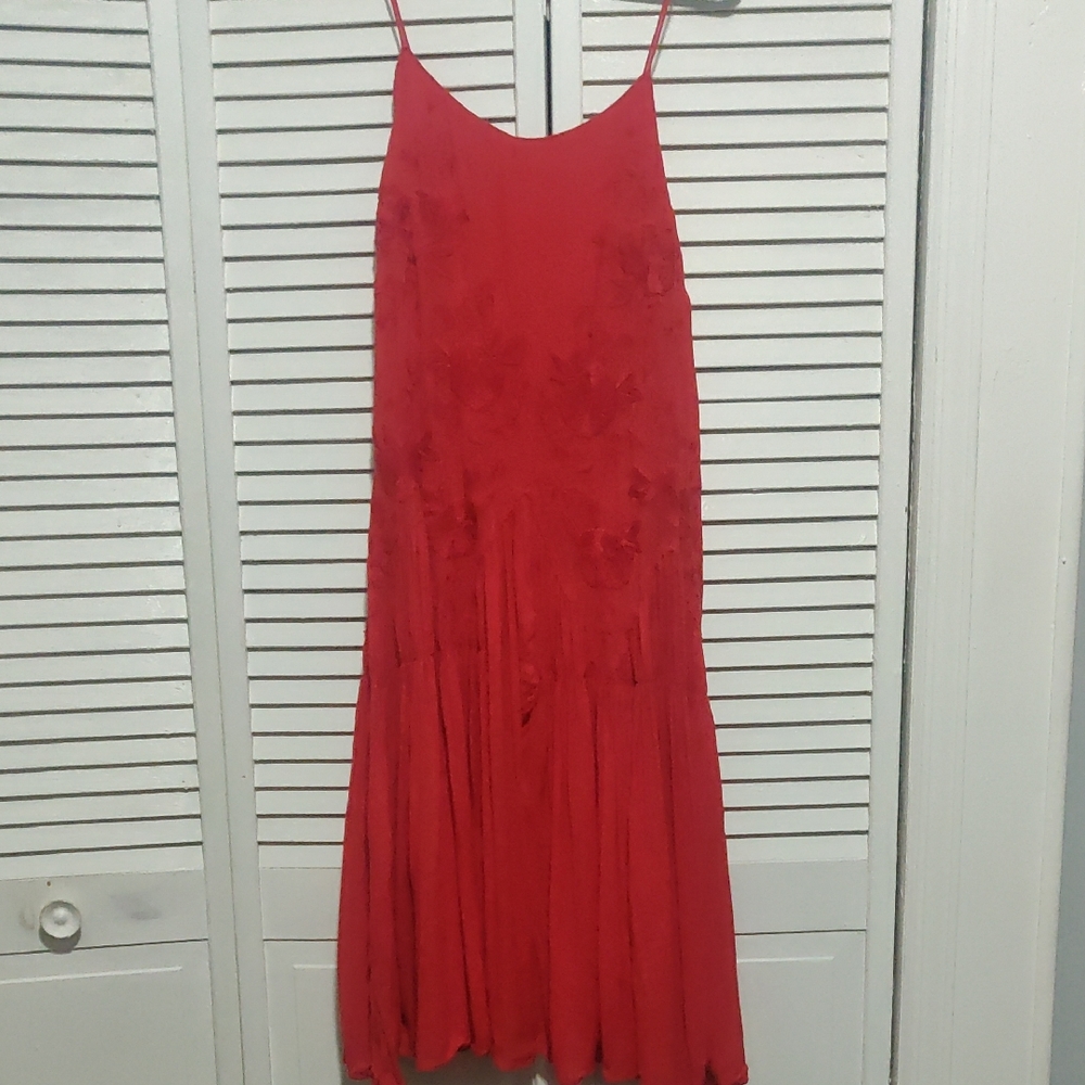 Zara Red Midi Dress with Spaghetti Straps